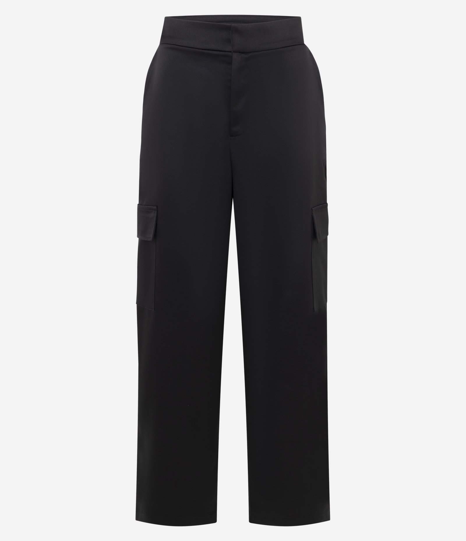 Calça Reta em Tricoline com Bolsos Cargo Laterais Preto 5