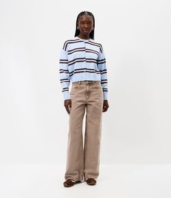 Calça Wide Leg em Sarja com Cintura Baixa