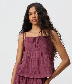 Blusa com Alça em Cotton com Lastex E Amarração