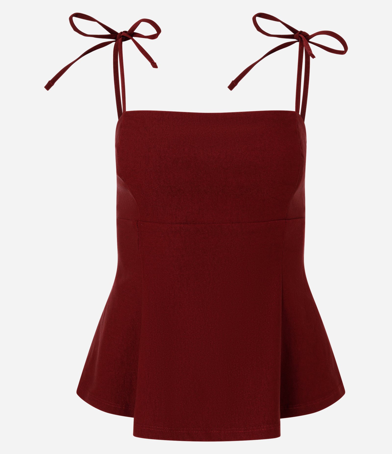 Blusa Peplum em Bengaline com Amarração nos Ombros Vinho 5