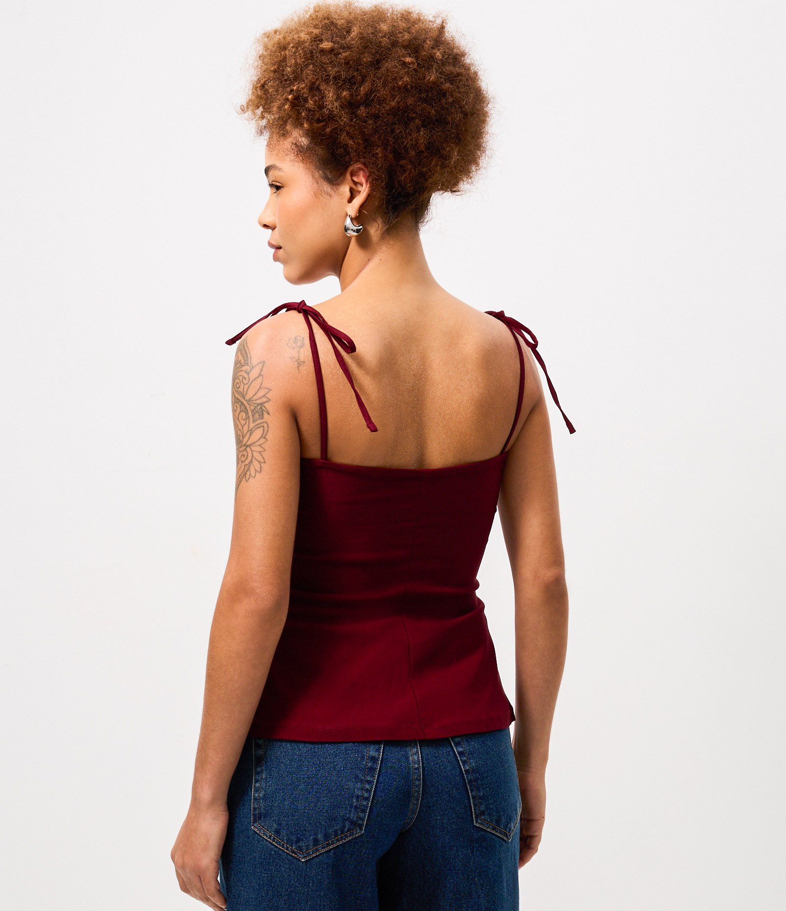 Blusa Peplum em Bengaline com Amarração nos Ombros Vinho 4