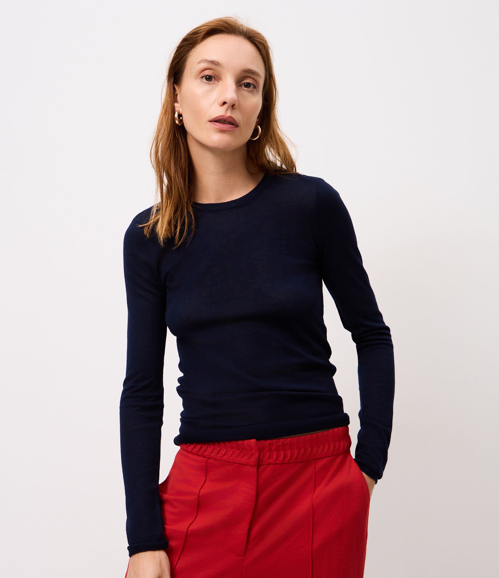 Blusa Justa Alongada em Tricô Azul 1