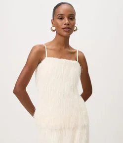 Blusa de Alças Finas com Textura de Pelo Artificial