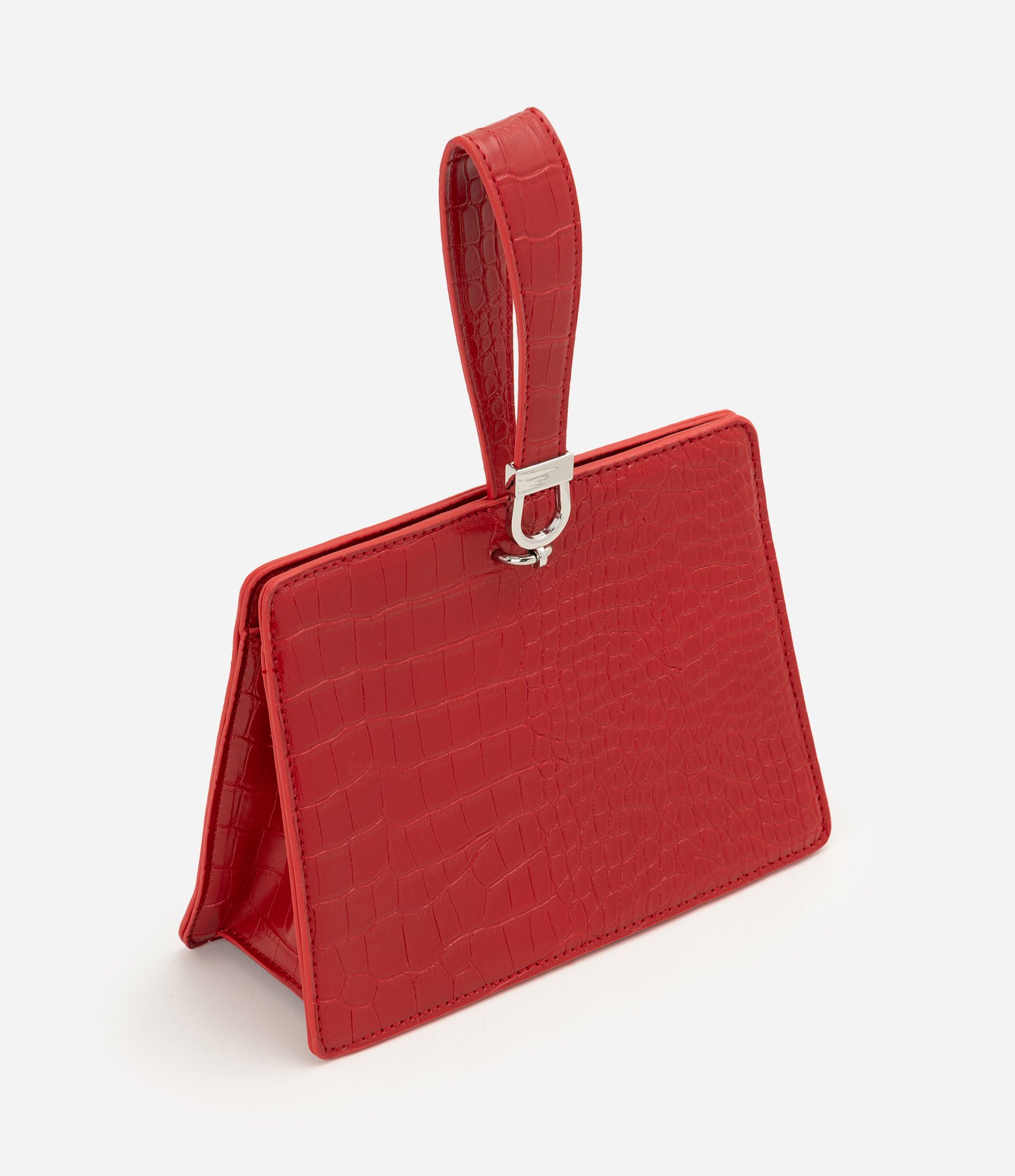 Bolsa de Mão em PU com Textura Croco Vermelho 1