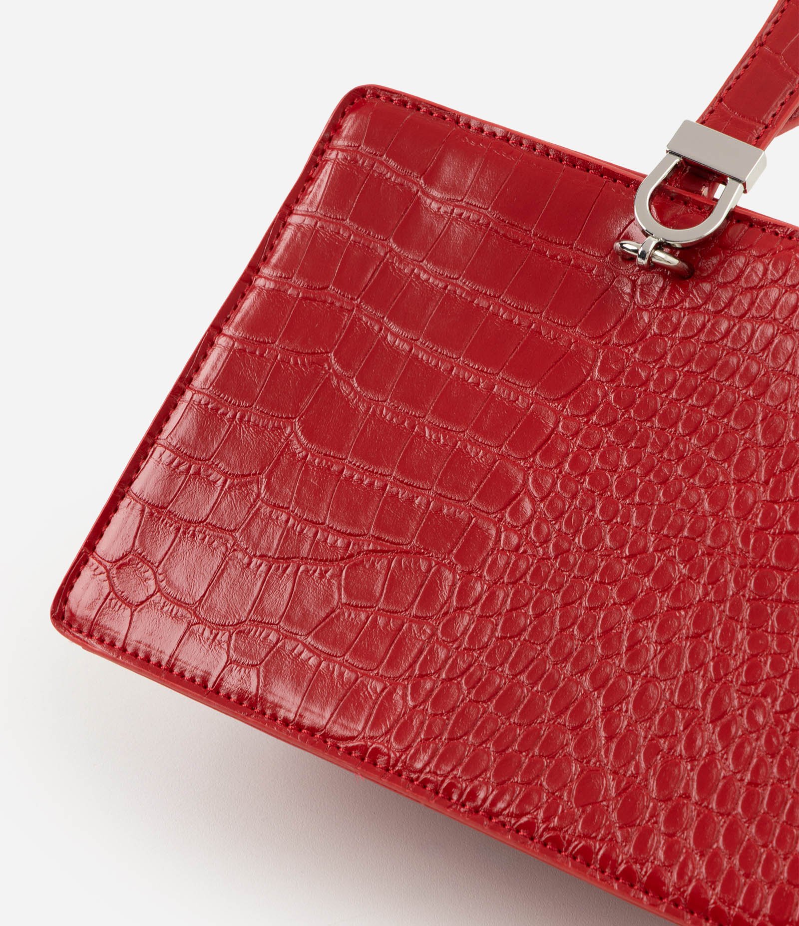 Bolsa de Mão em PU com Textura Croco Vermelho 4