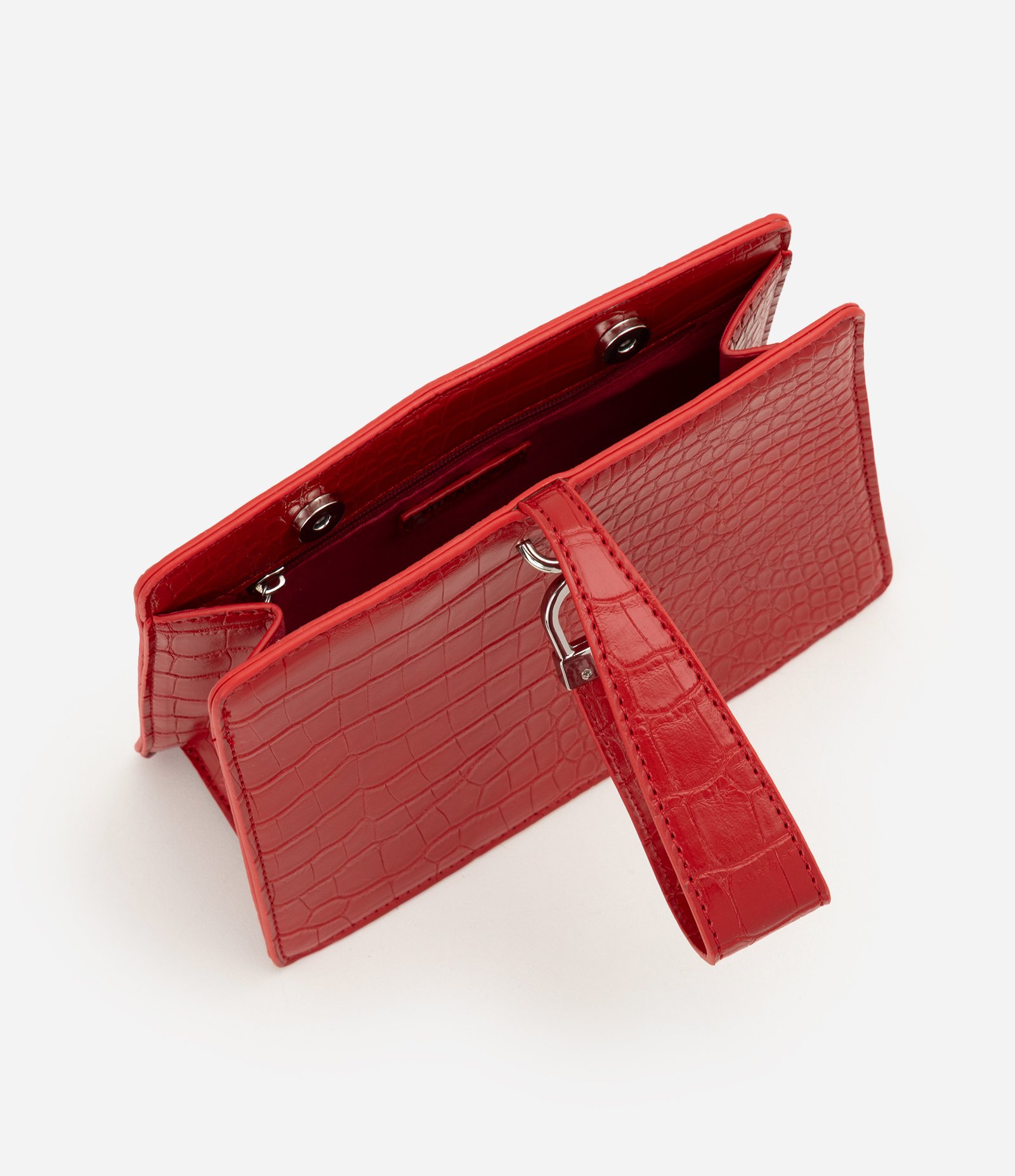 Bolsa de Mão em PU com Textura Croco Vermelho 5