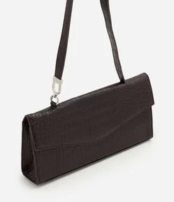 Bolsa Baguete Média em PU com Textura Croco