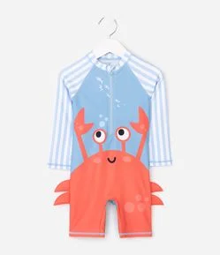 Macacão Praia Infantil Accessories Estampa Caranguejo com Detalhes 3D Tam 1 a 4 Anos