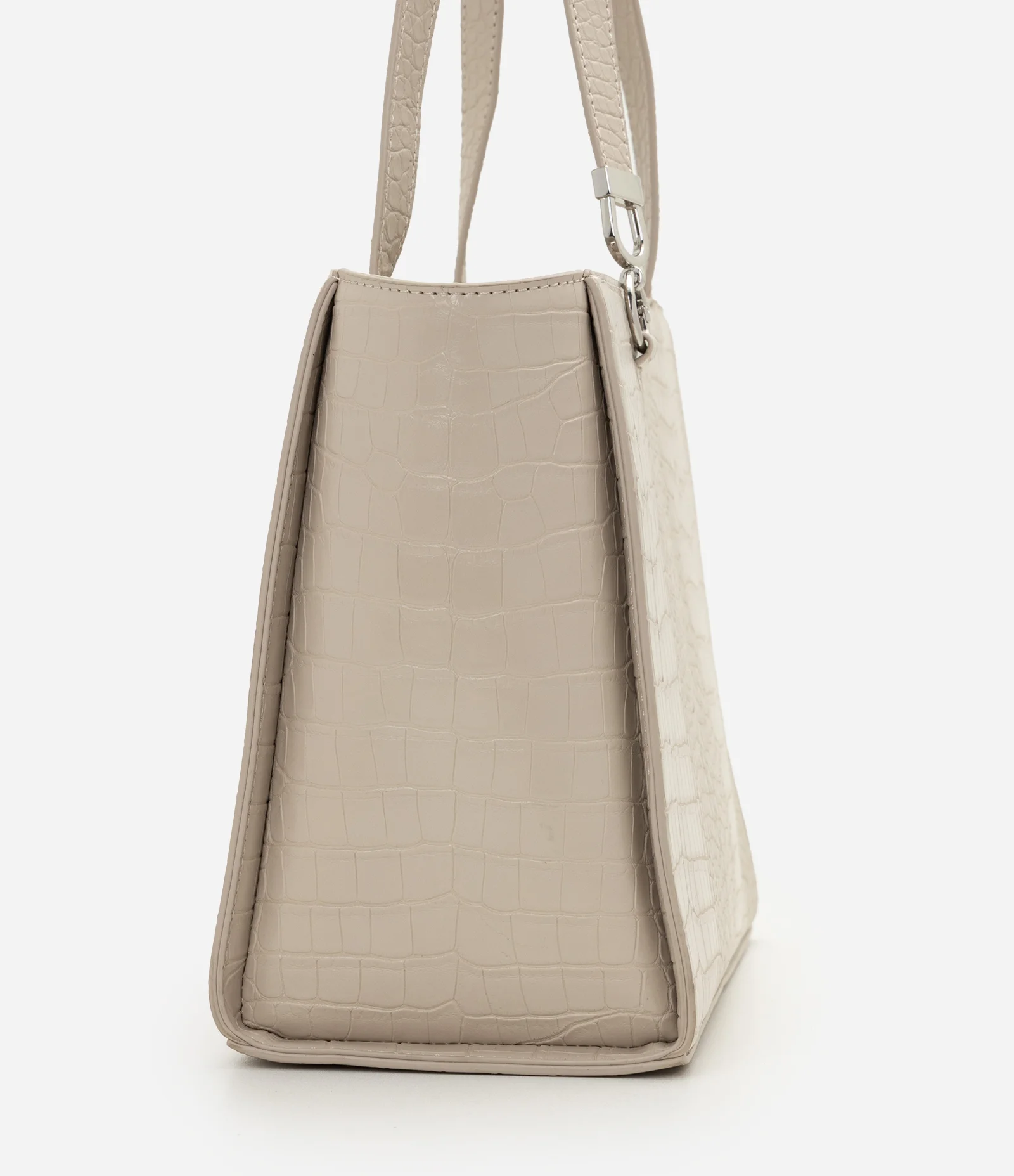 Bolsa Shopper Grande em PU com Textura Croco Bege 2