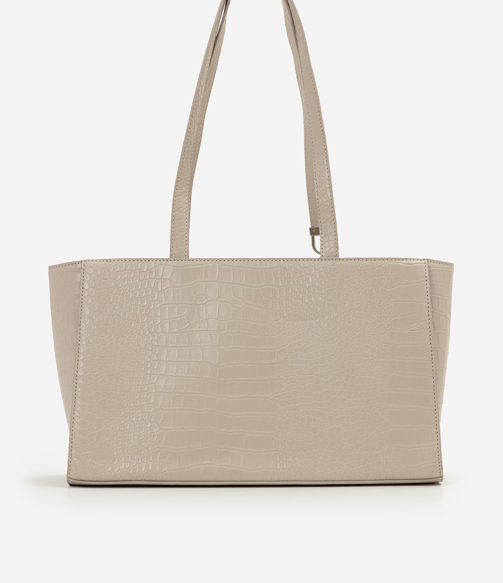 Bolsa Shopper Grande em PU com Textura Croco Bege 3