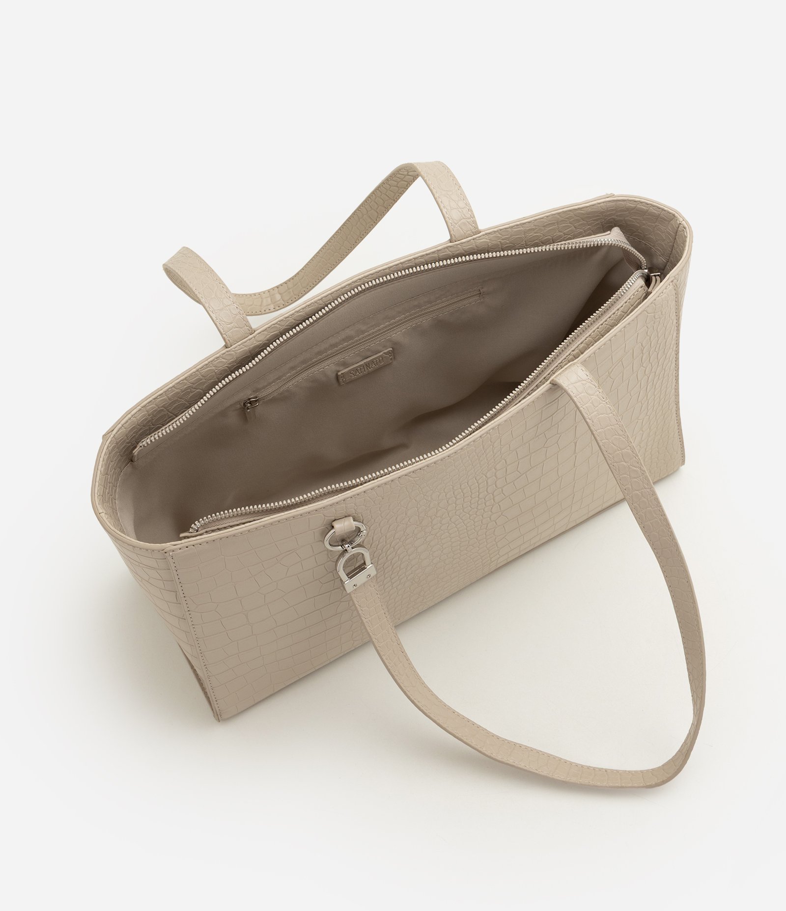 Bolsa Shopper Grande em PU com Textura Croco Bege 4