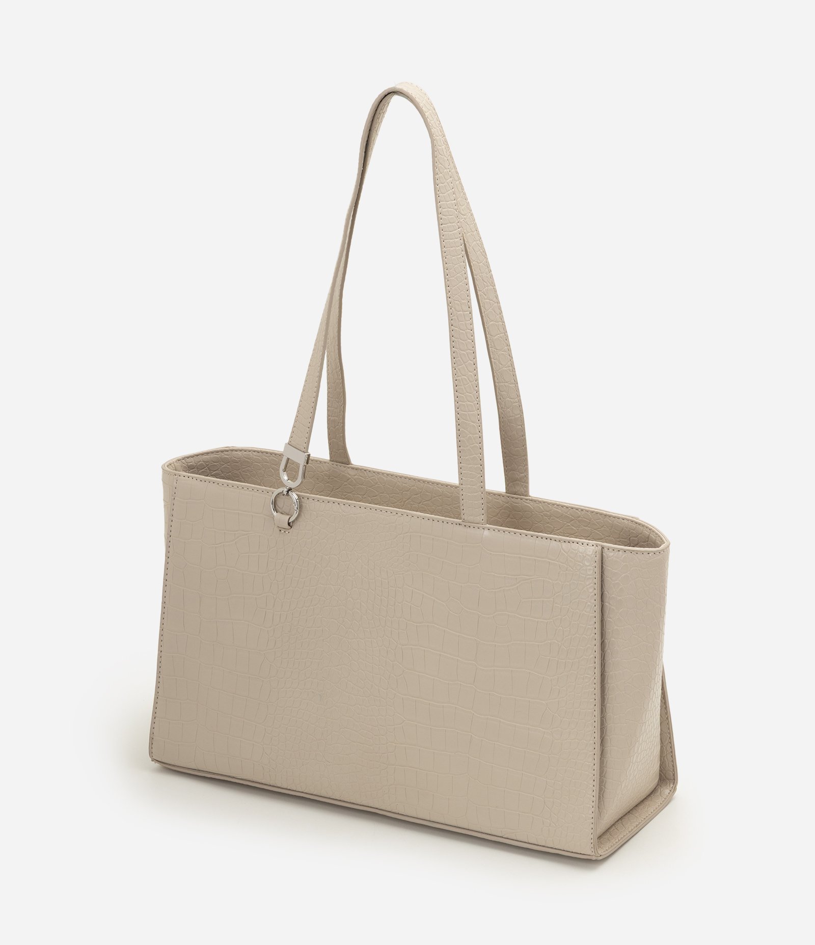 Bolsa Shopper Grande em PU com Textura Croco Bege 5