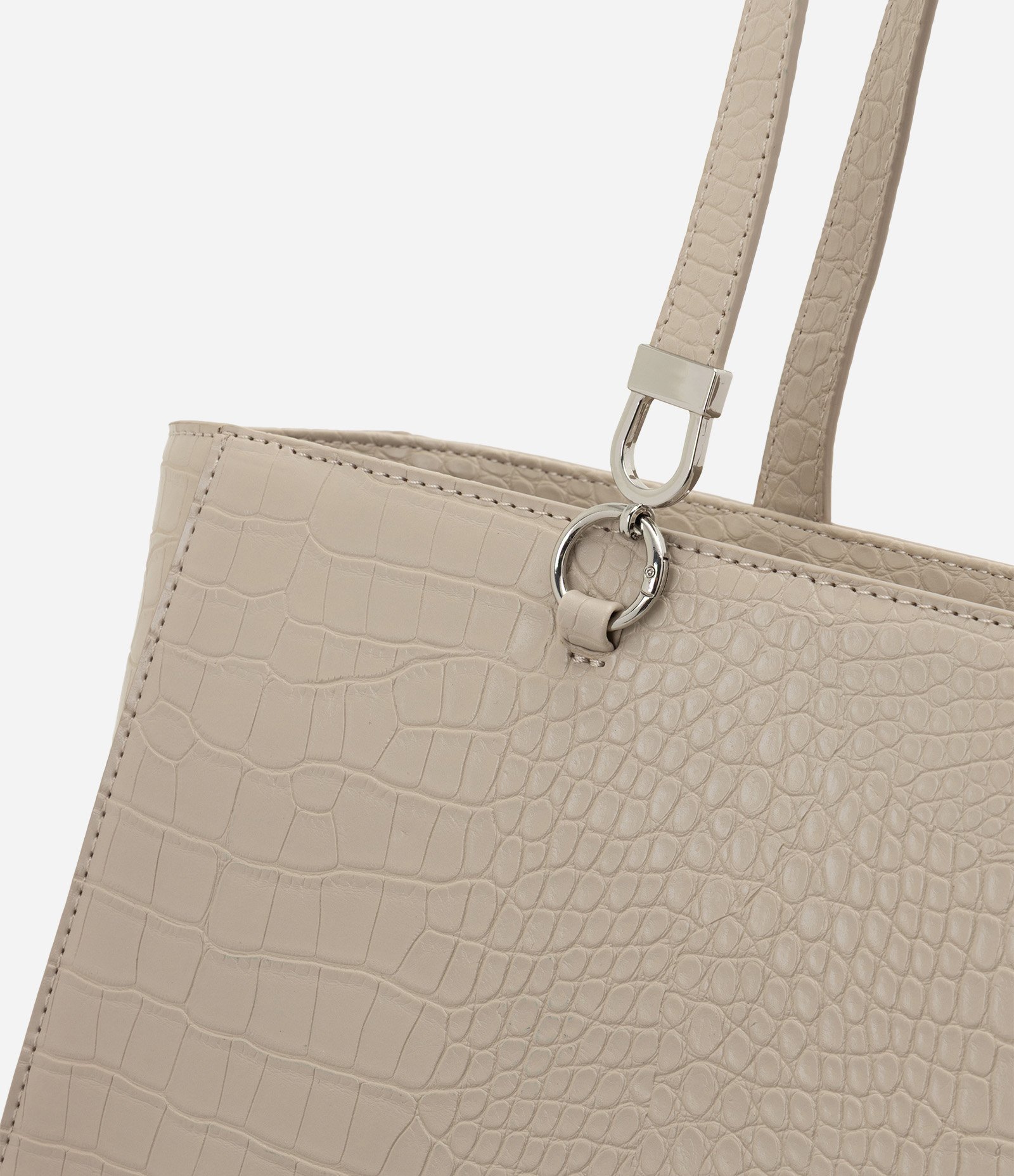 Bolsa Shopper Grande em PU com Textura Croco Bege 6