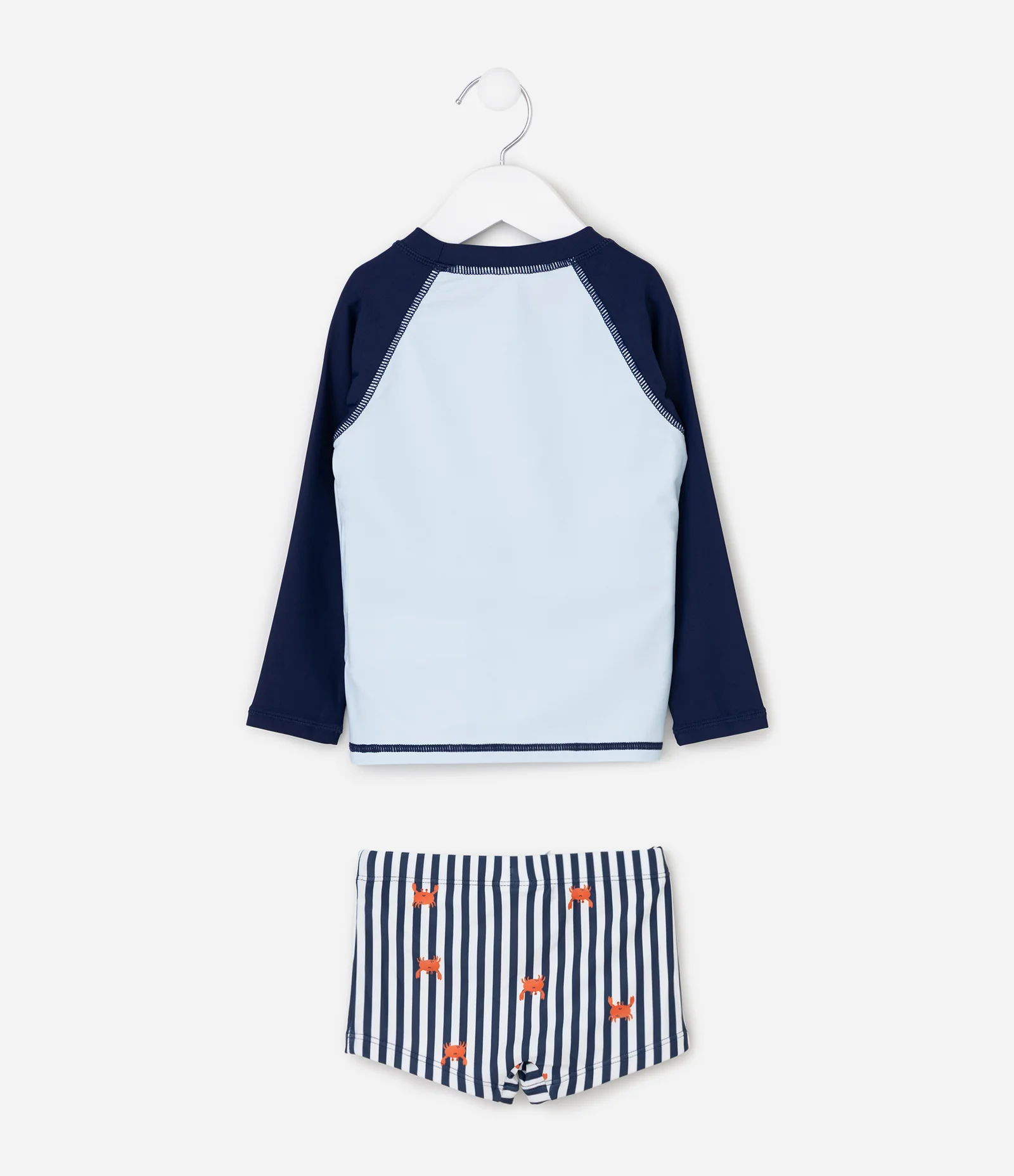 Conjunto Praia Infantil UV Listrado com Sunga Estampa Caranguejos e Chapéu - Tam 1 a 12 Anos Azul 2
