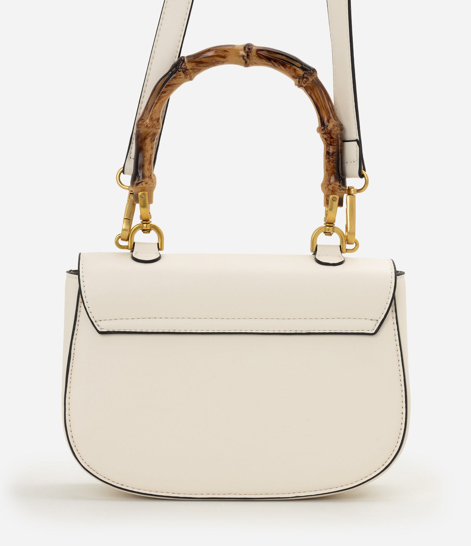Bolsa Transversal Média em PU com Alça Efeito de Bambu Off White 3