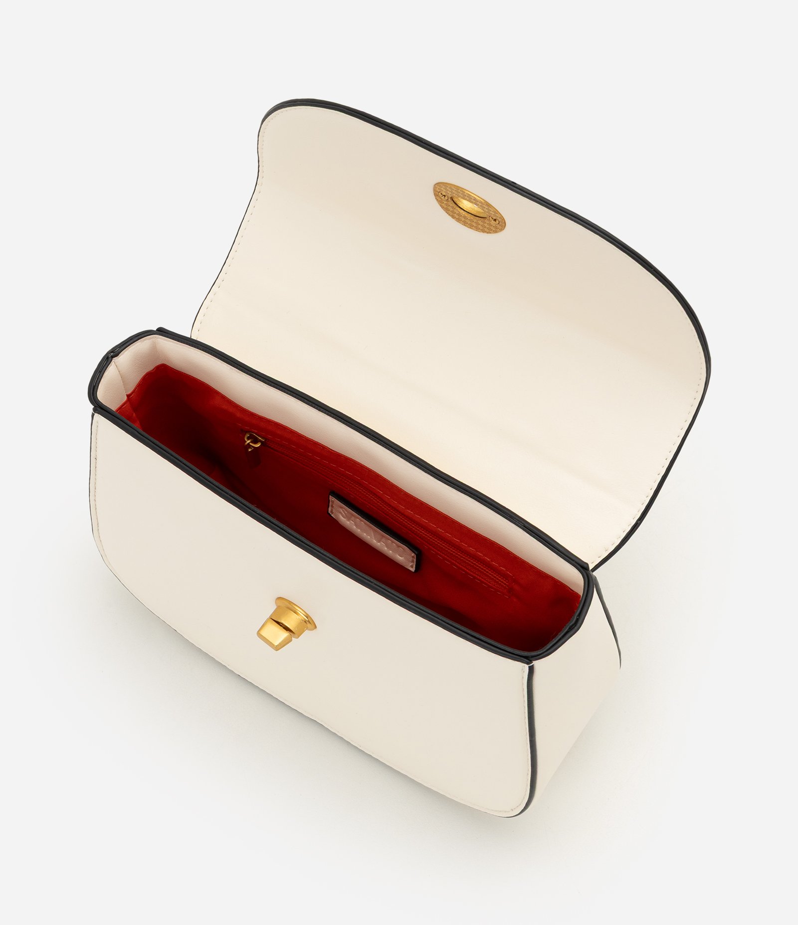 Bolsa Transversal Média em PU com Alça Efeito de Bambu Off White 4