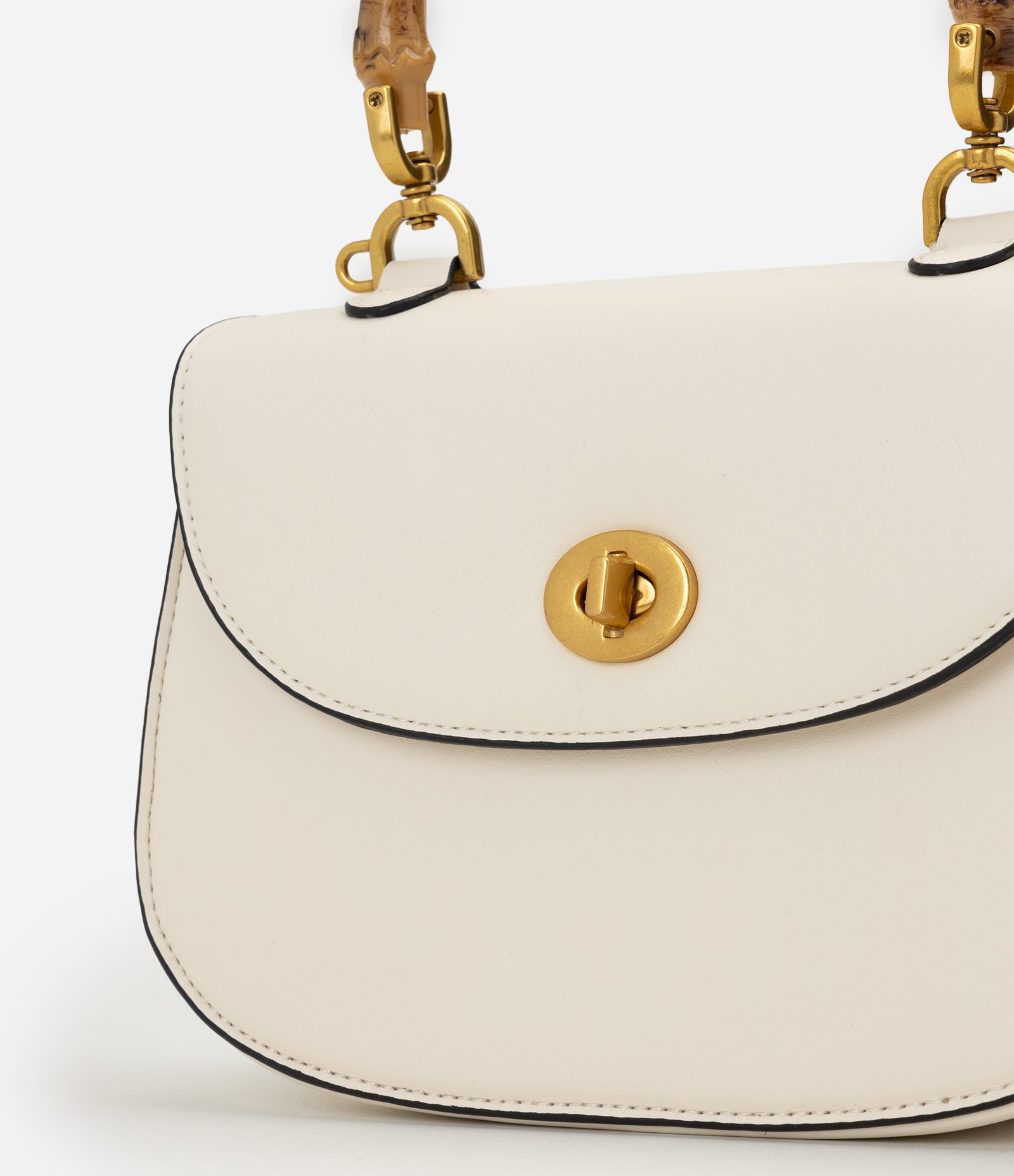 Bolsa Transversal Média em PU com Alça Efeito de Bambu Off White 5