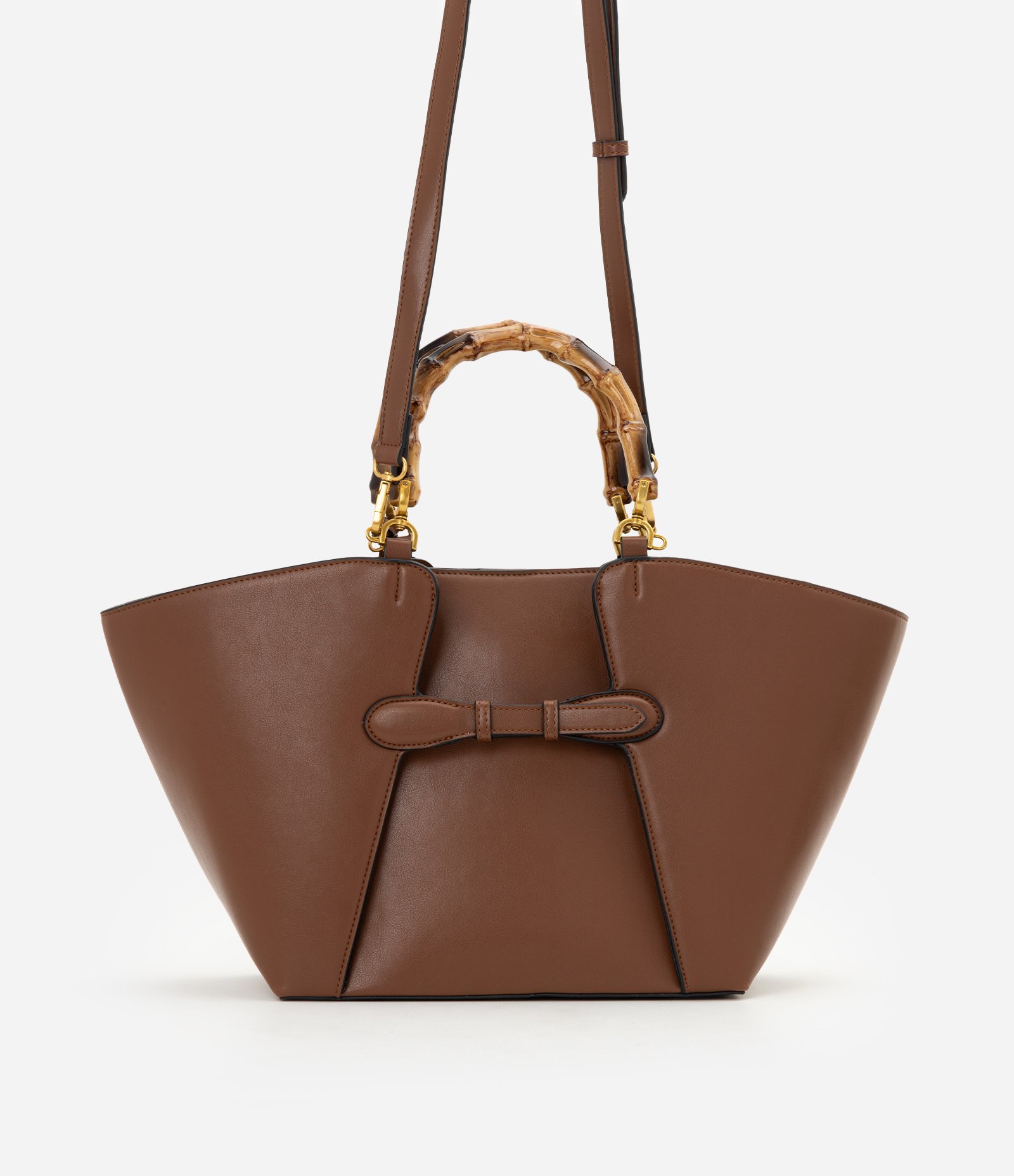 Bolsa Shopper Grande em PU com Alça Efeito de Bambu Marrom 3