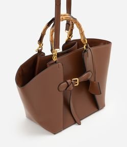 Bolsa Shopper Grande em PU com Alça Efeito de Bambu