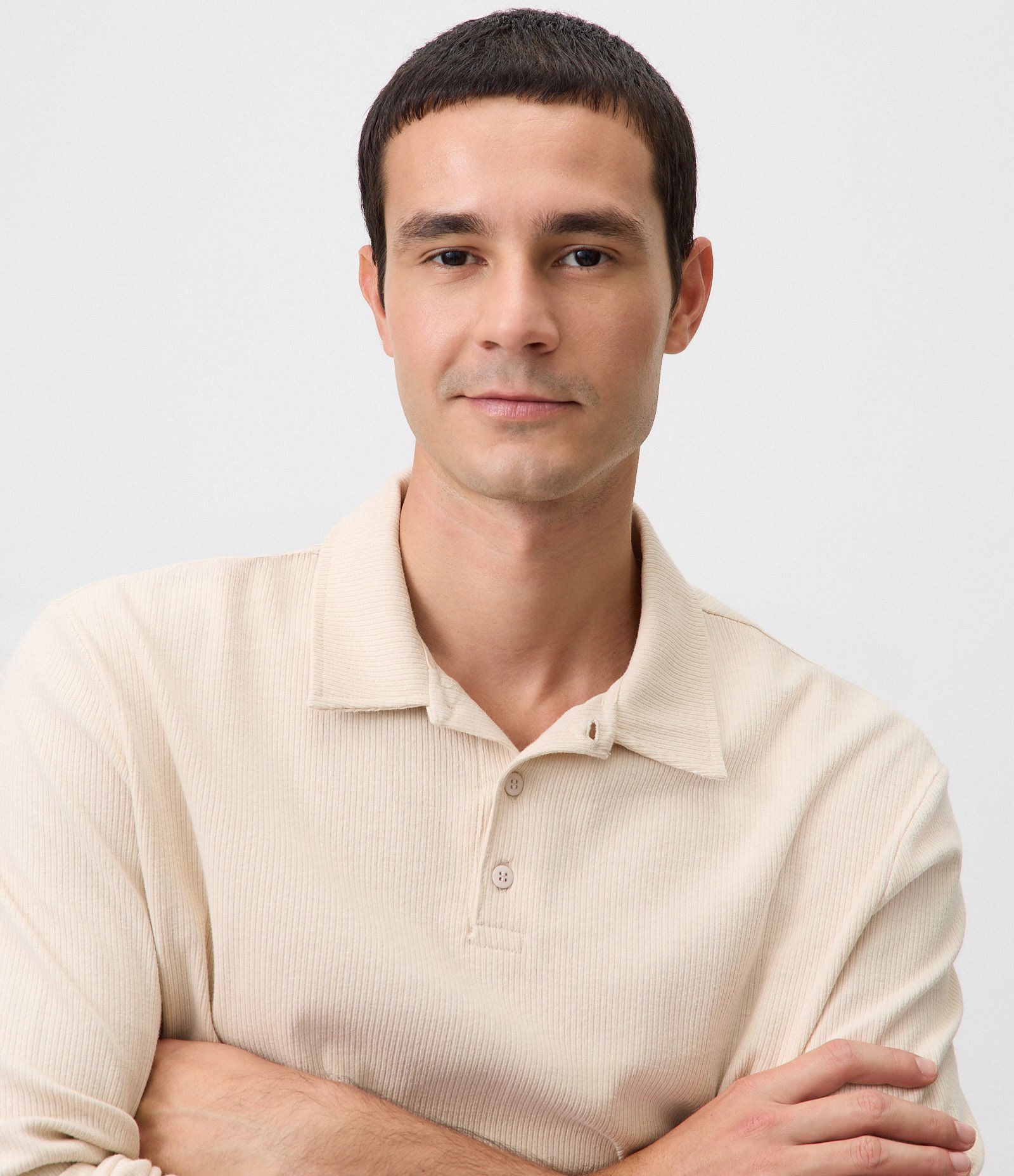Camiseta Polo em Algodão Texturizado Bege 4