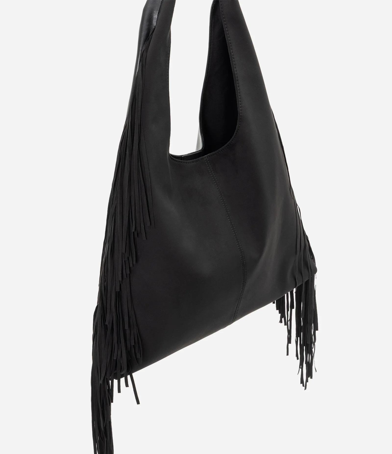 Bolsa Hobo Grande em PU com Franjas Preto 1