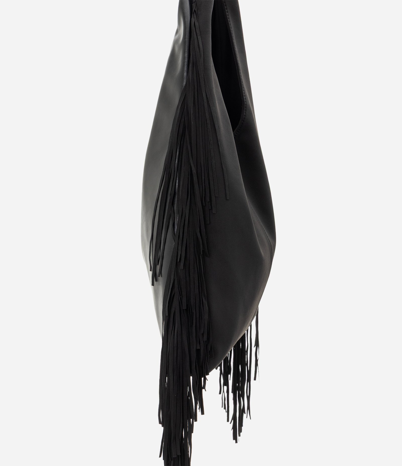 Bolsa Hobo Grande em PU com Franjas Preto 2