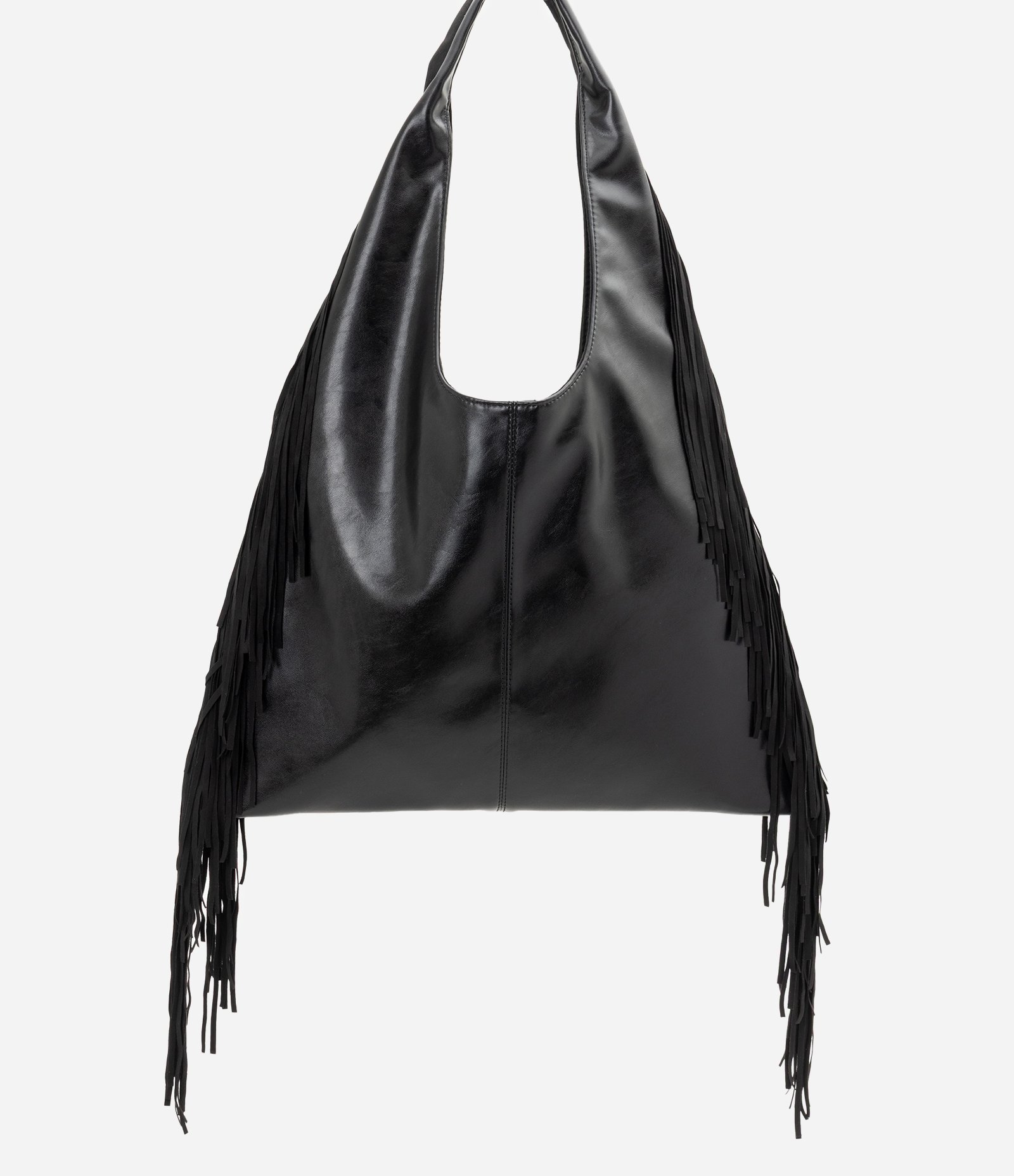 Bolsa Hobo Grande em PU com Franjas Preto 3