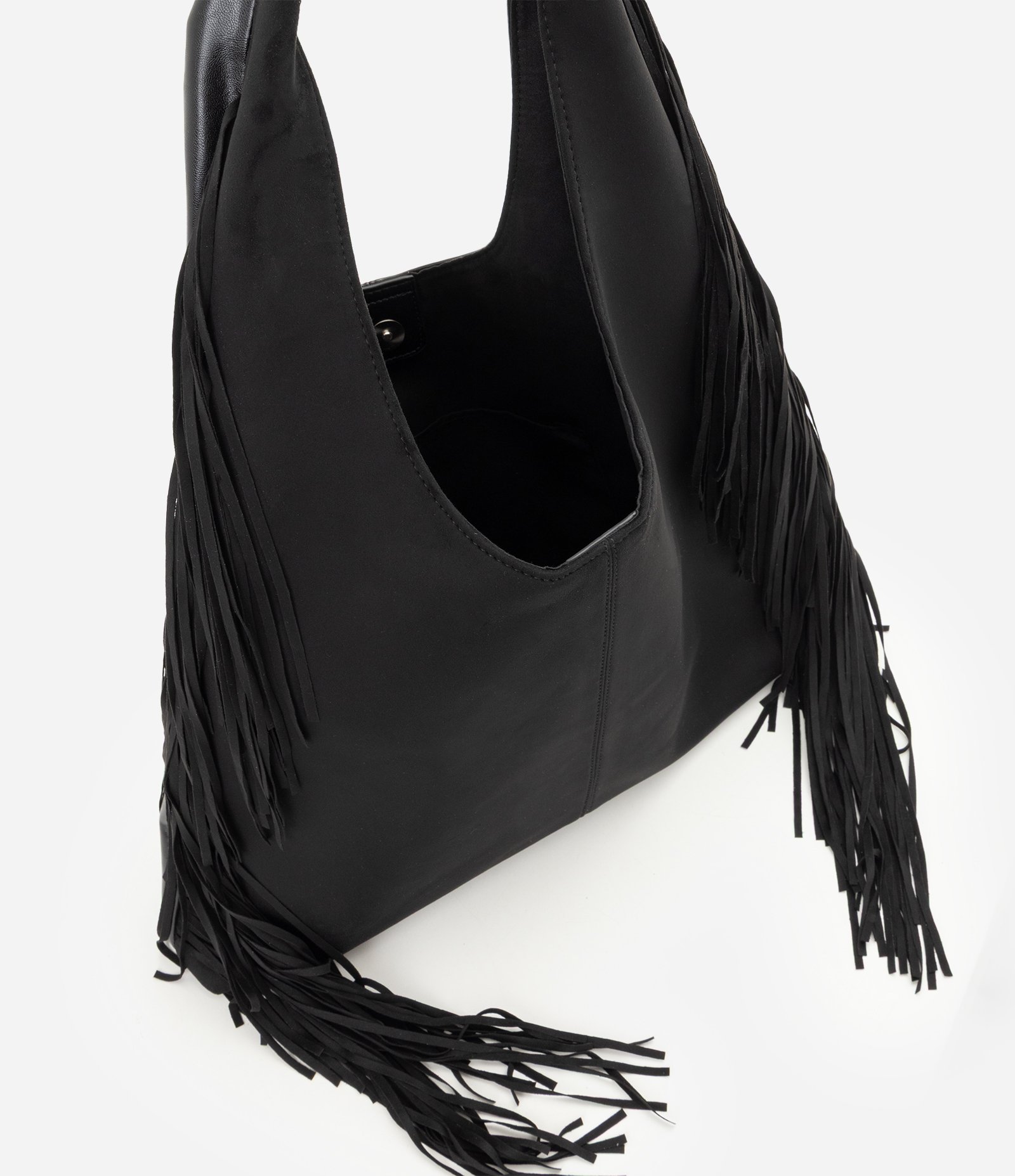 Bolsa Hobo Grande em PU com Franjas Preto 4