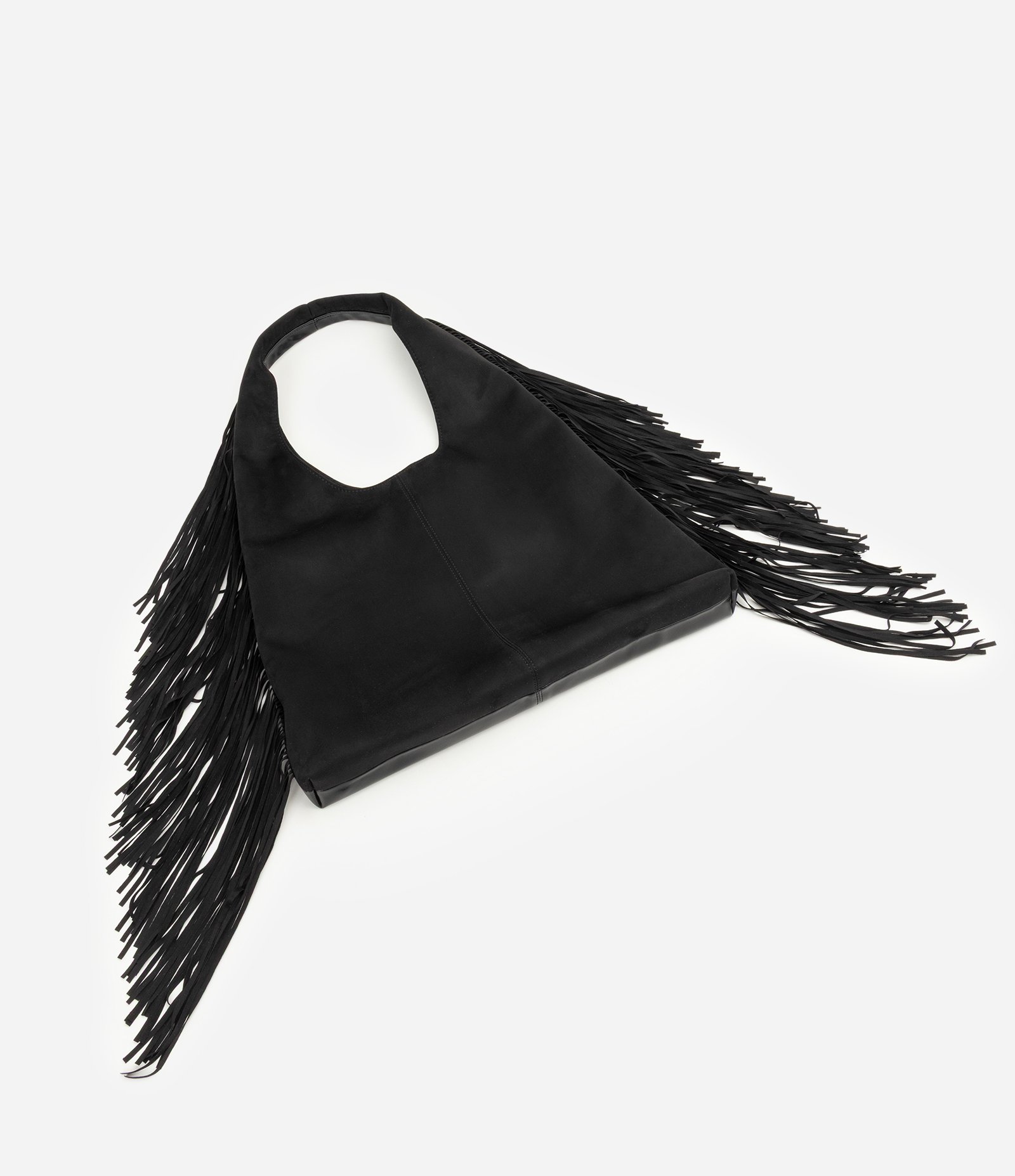 Bolsa Hobo Grande em PU com Franjas Preto 5