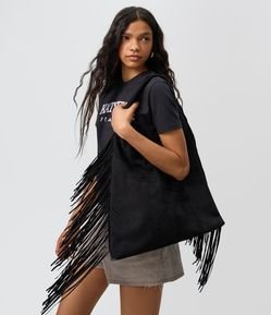 Bolsa Hobo Grande em PU com Franjas