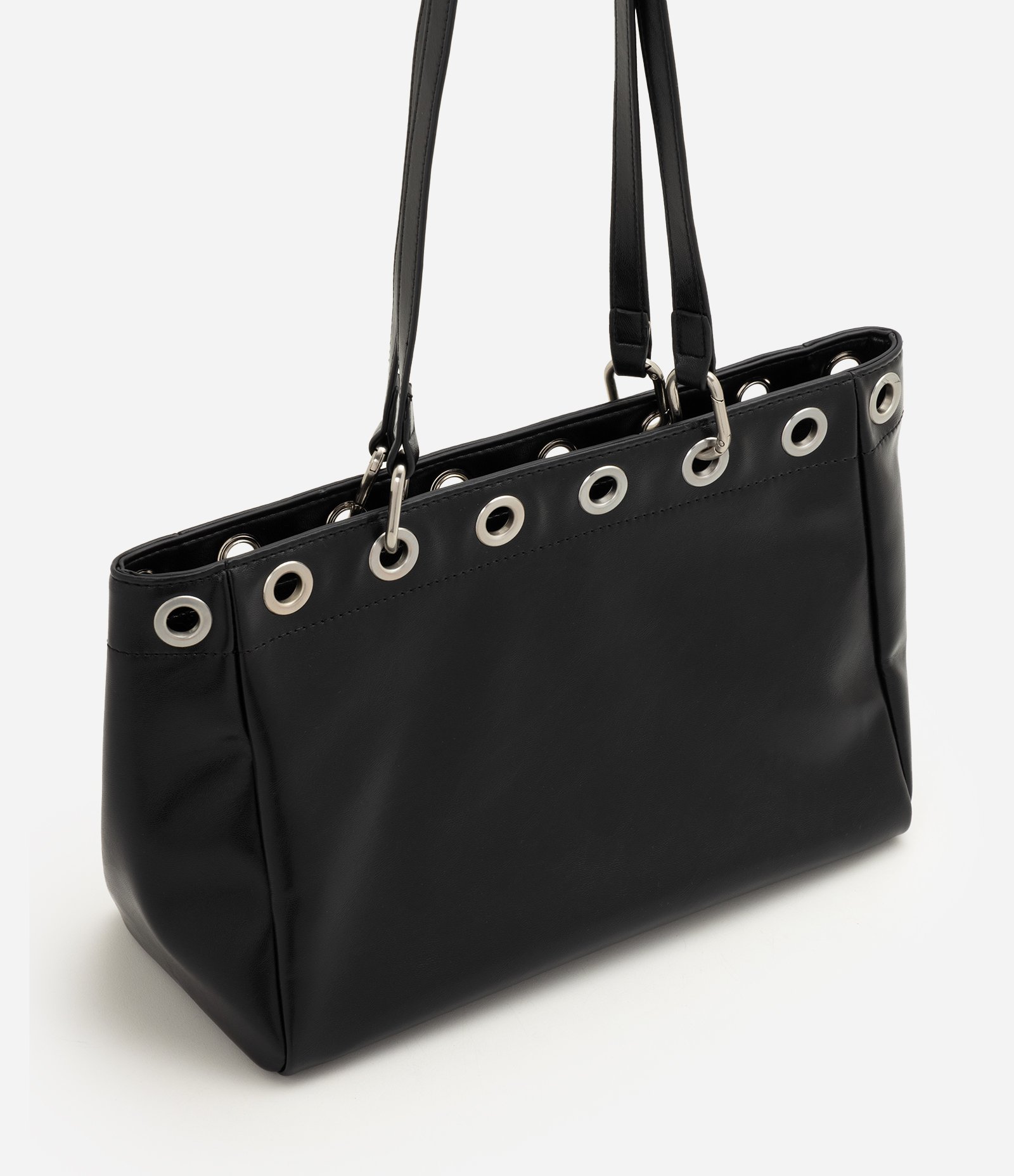 Bolsa Shopper Grande em PU com Ilhoses Metálicas Preto 1