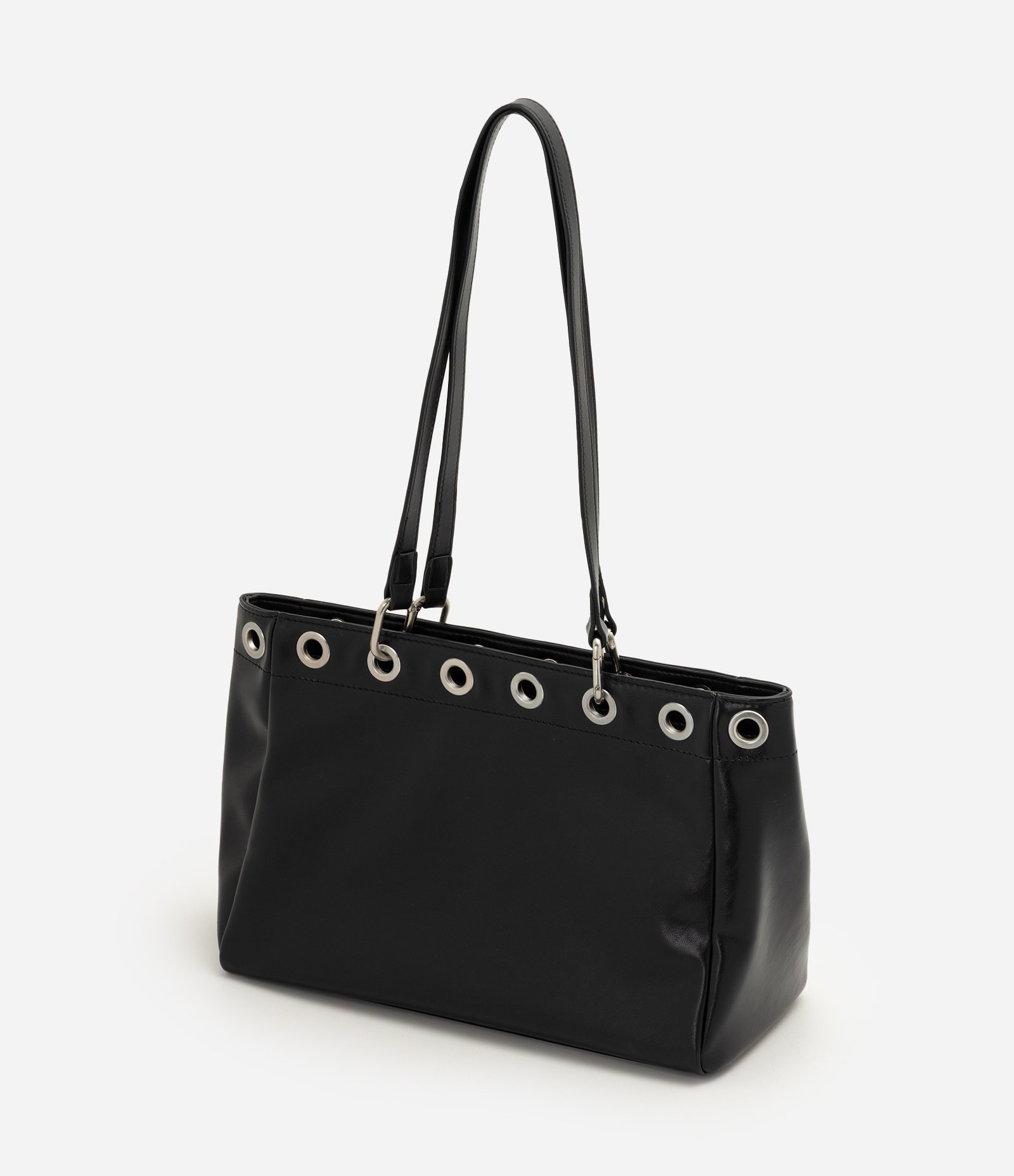 Bolsa Shopper Grande em PU com Ilhoses Metálicas Preto 5