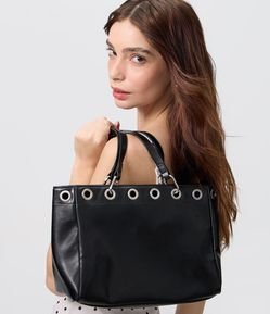 Bolsa Shopper Grande em PU com Ilhoses Metálicas