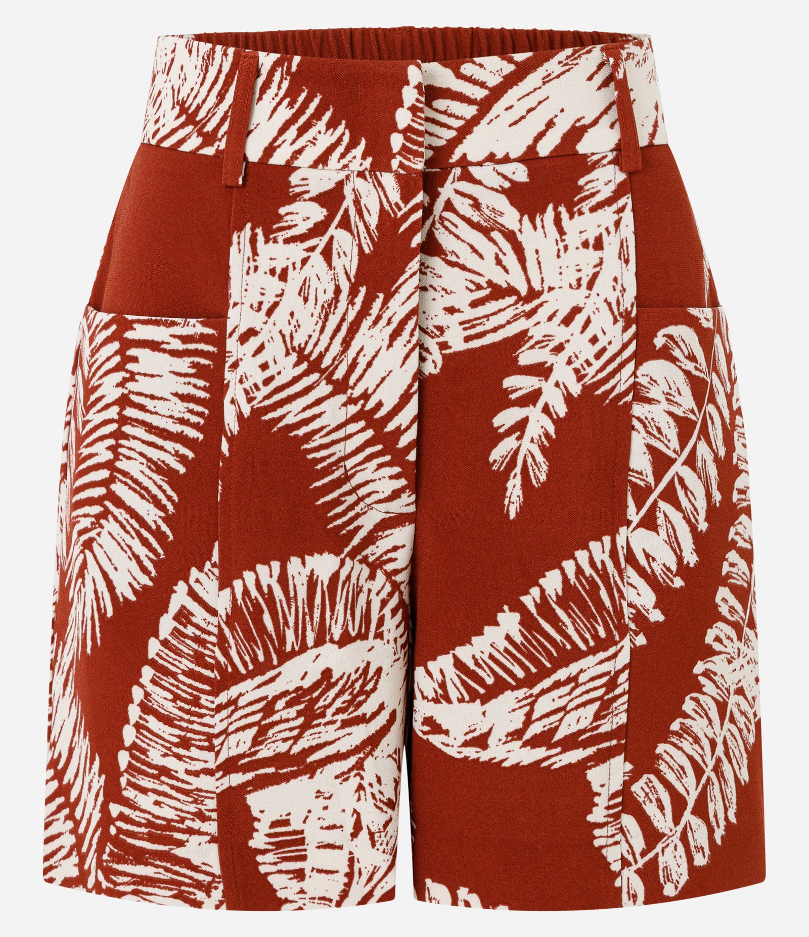 Short em Crepe com Estampa de Folhagens e Bolsos Frontais Vermelho 6