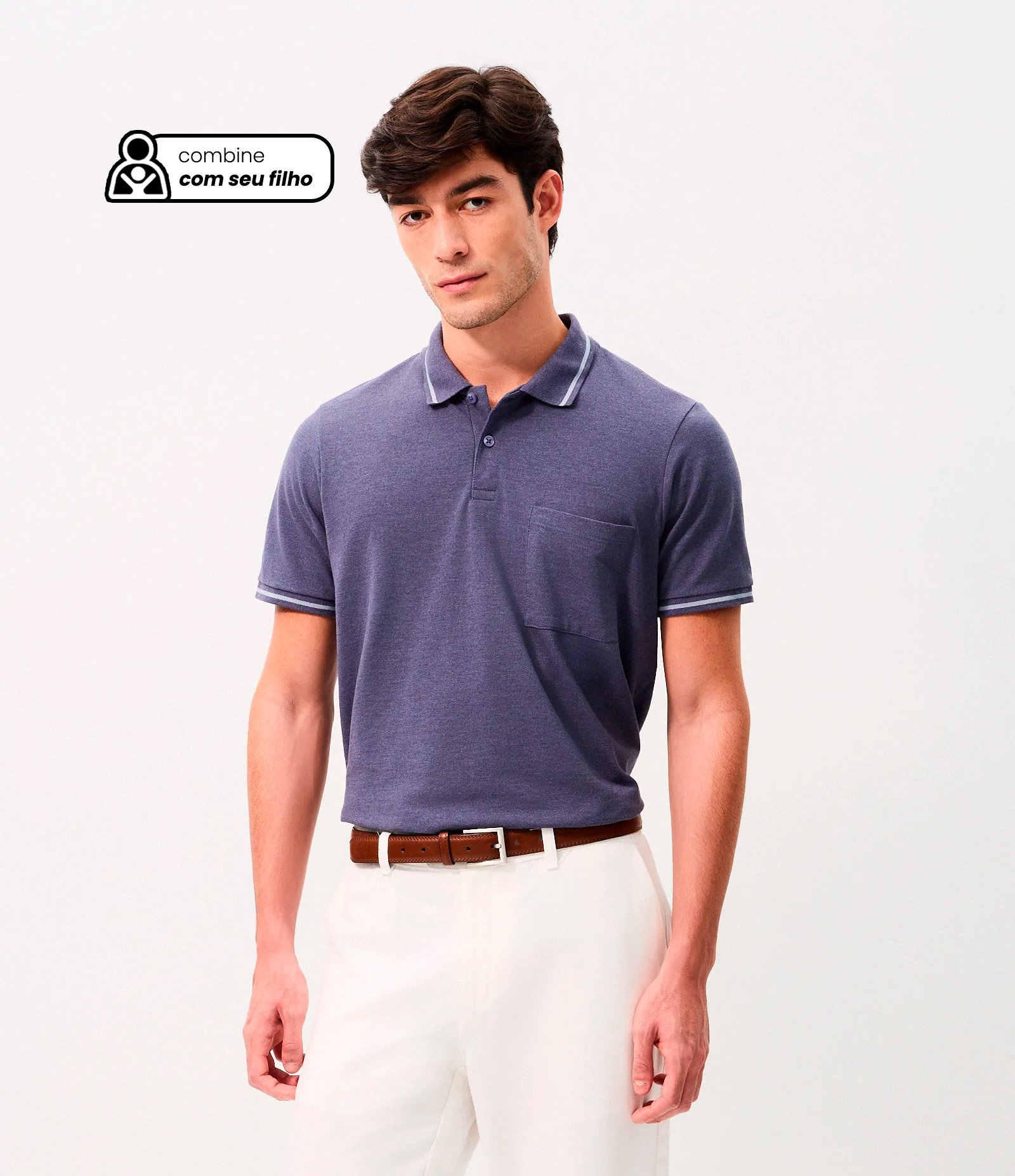 Polo Piquet com Bolso Masculina Azul 1