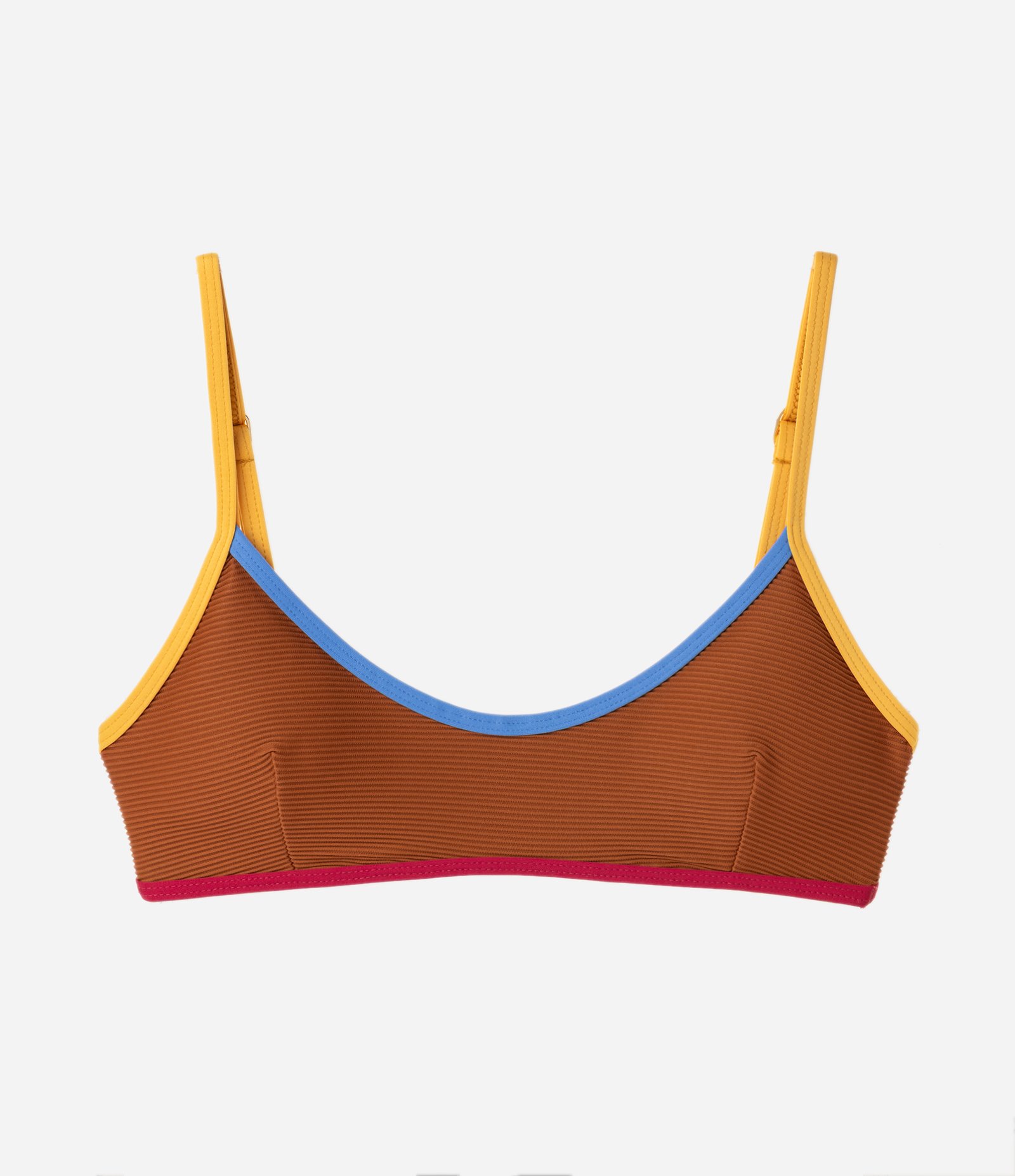 Biquíni Top Camisetinha Canelado com Alças Contrastantes Marrom 5