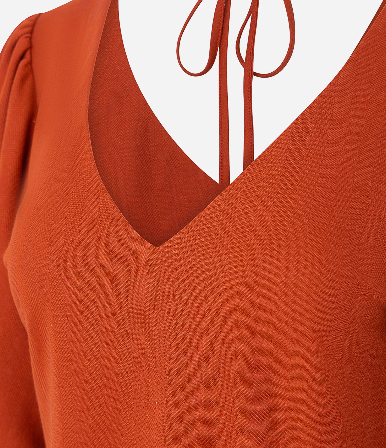 Blusa em Piquet com Decote V e Manga Balonê Terracota 6