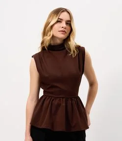 Blusa Peplum em Ponto Roma com Gola Alta