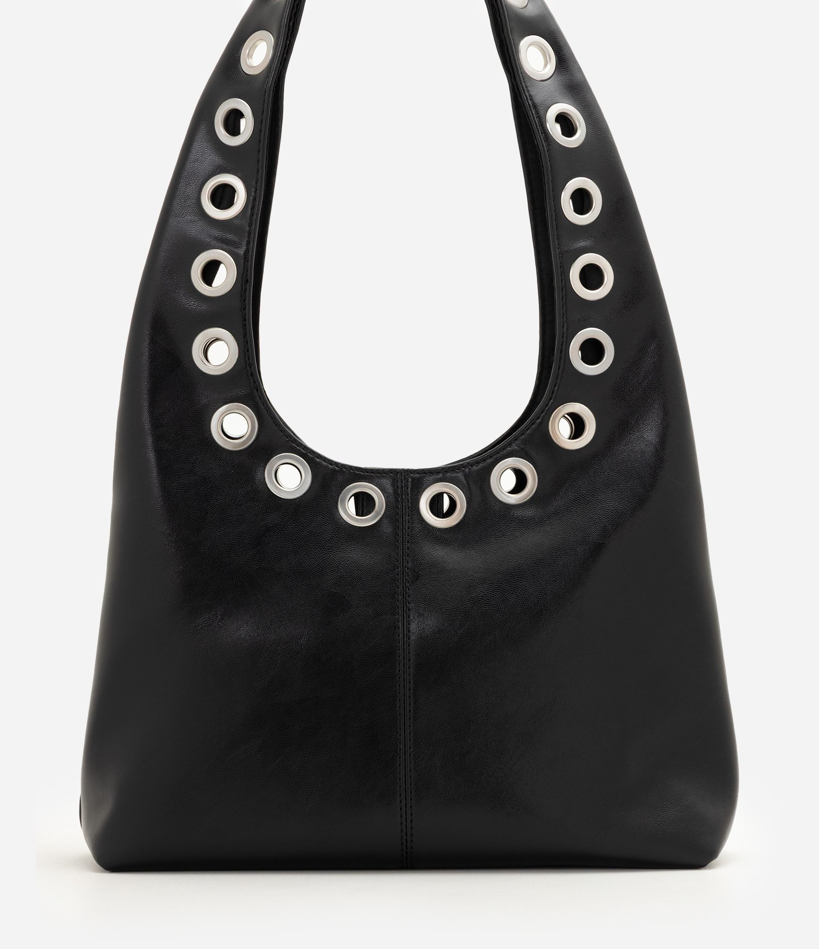 Bolsa Hobo Média em PU com Ilhoses Metálicas Preto 3
