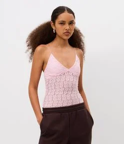 Blusa Alcinha em Renda Texturizada com Decote V