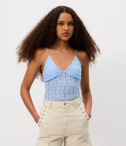 Blusa Alcinha em Renda Texturizada com Decote V