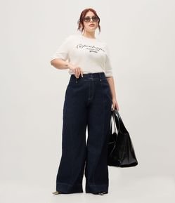 Calça Jeans Wide Leg com Strass Curve & Plus Size