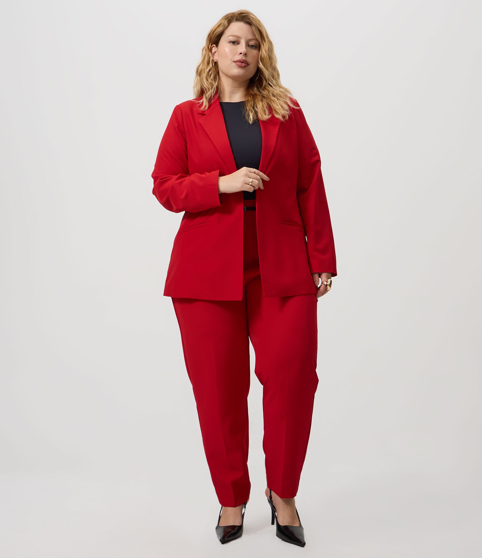 Blazer Alongado em Crepe Curve & Plus Size Vermelho 2