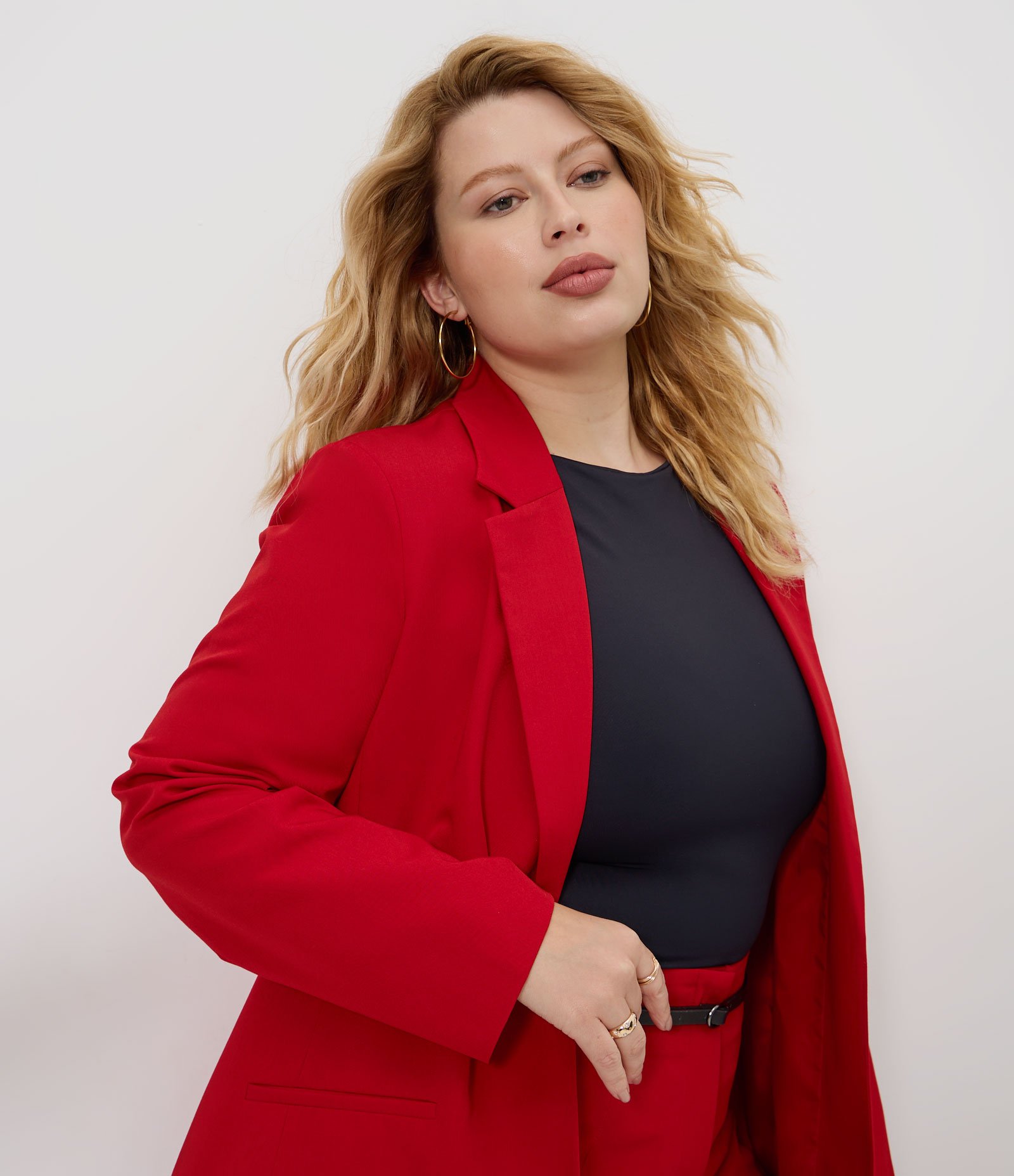 Blazer Alongado em Crepe Curve & Plus Size Vermelho 3