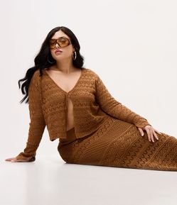 Saia Midi em Tricô Texturizado com Pontos Vazados Curve & Plus Size