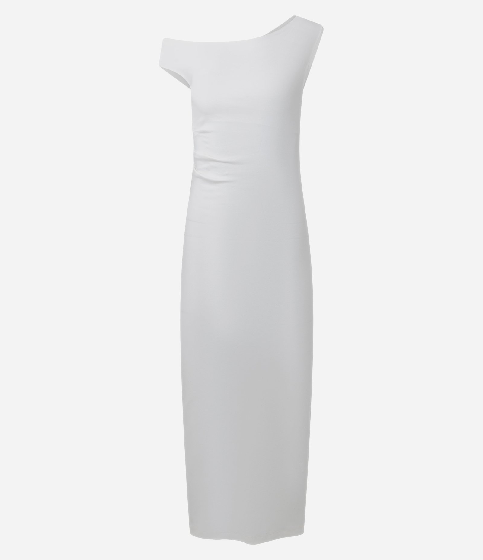 Vestido Midi em Cotton com Decote Ombro a Ombro e Drapeado Branco 1