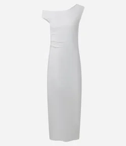 Vestido Midi em Cotton com Decote Ombro a Ombro e Drapeado