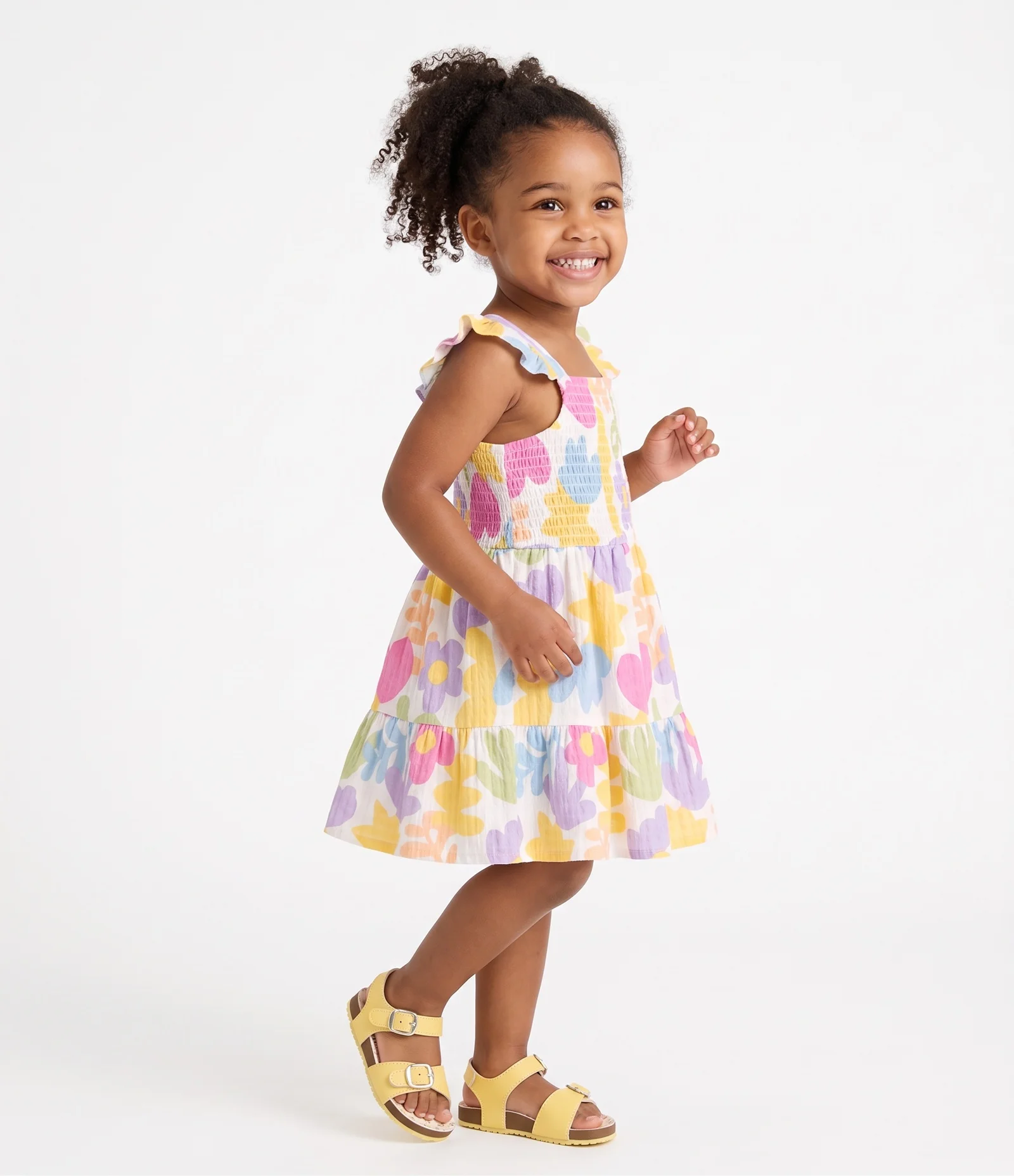 Vestido Infantil Em Algodão com Lastex e Babados nas Alças Tam 1 a 6 Anos Branco 2