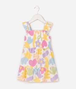 Vestido Infantil Em Algodão com Lastex e Babados nas Alças Tam 1 a 6 Anos