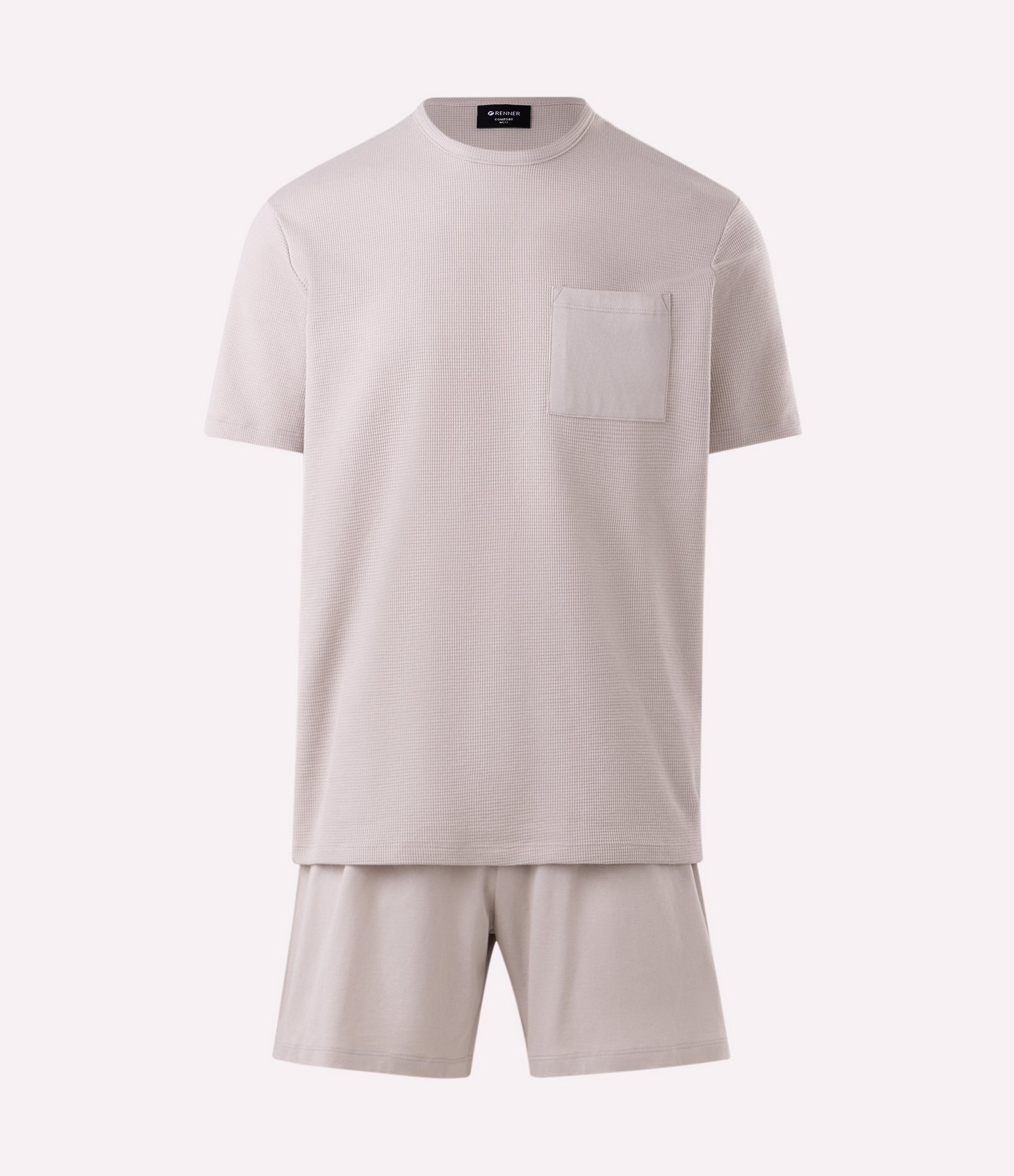 Pijama Curto com Textura Waffle e Bolso Cinza 1